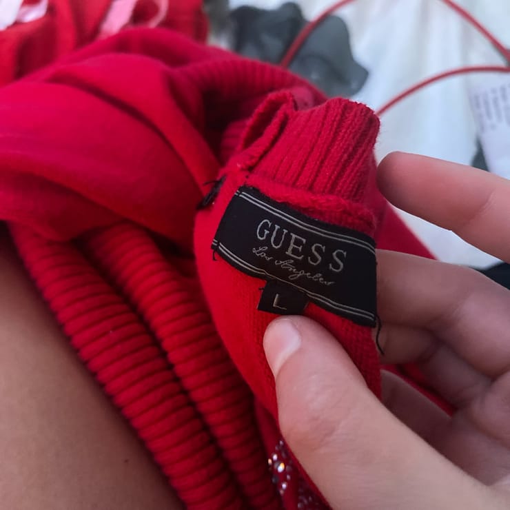 vintage red rhinestone guess sweater!!\nmarked as...
