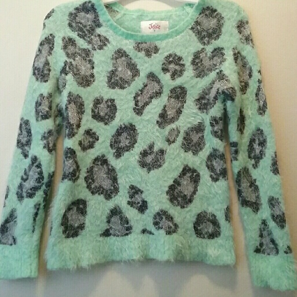 Justice Girls 8 Fuzzy Cheetah Print Sweater Green