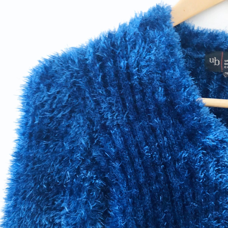 Vintage 90s Cropped Blue Fuzzy V-Neck Sweater One Size