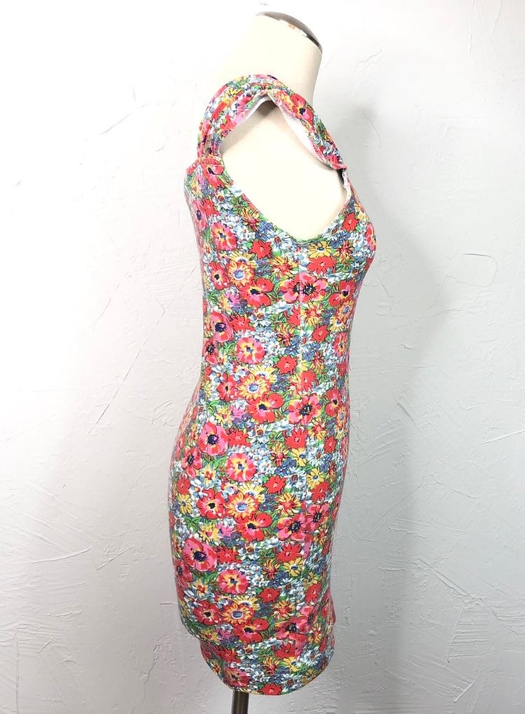 Vintage 90s Y2K floral bodycon mini dress // size xs xxs //