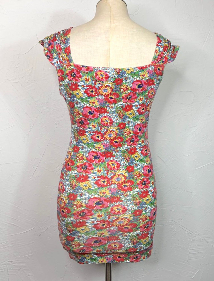 Vintage 90s Y2K floral bodycon mini dress // size xs xxs //