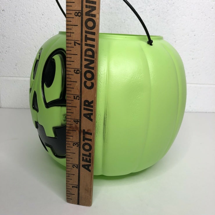 Vintage Green Halloween Pumpkin Pail Jack O Lantern Candy Bucket - Mad in USA
