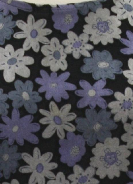 Nineties Vintage Dress: 90s or newer -S. Roberts- Womens black background rayon nylon blend short sleeve above the knee length mod dress. Semi-scoop neckline. Cute busy abstract flower-power print in 