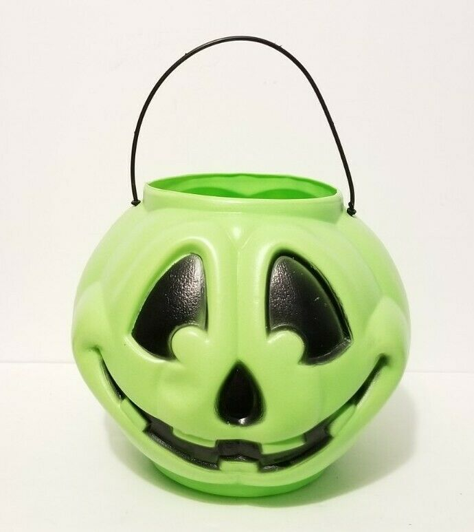 Green Vintage General Foam Plastics Halloween Jack-O-Lantern Pumpkin Bucket Pail