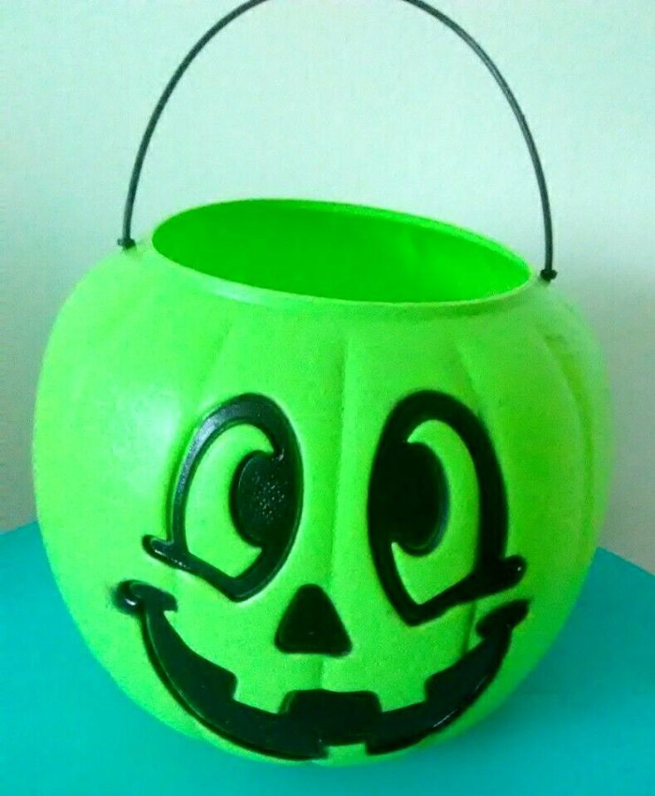 General Foam Plastics Green Pumpkin Pail Bucket Blowmold USA Halloween VINTAGE