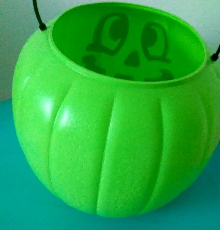 General Foam Plastics Green Pumpkin Pail Bucket Blowmold USA Halloween VINTAGE