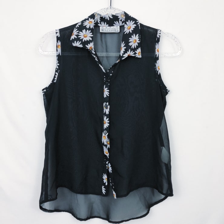 Picture of Vintage 90’s sheer button up tank with daisy...