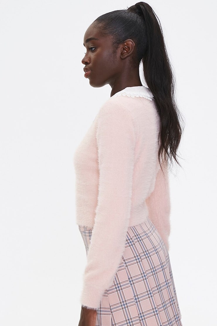 Picture of Fuzzy Knit LaceCollar Cardigan