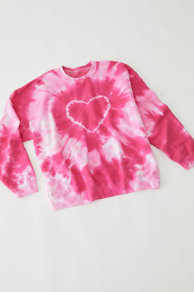 Urban Renewal Recycled Heart Tie-Dye Crew Neck Sweatshirt | Urban Outfitters