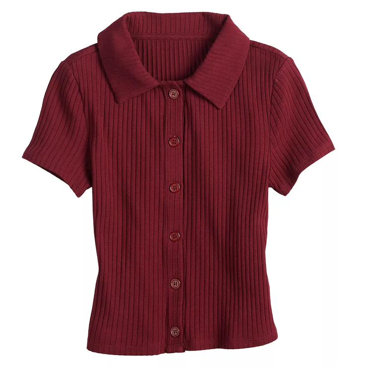 Juniors' SO® Button-Front Crop Polo Shirt