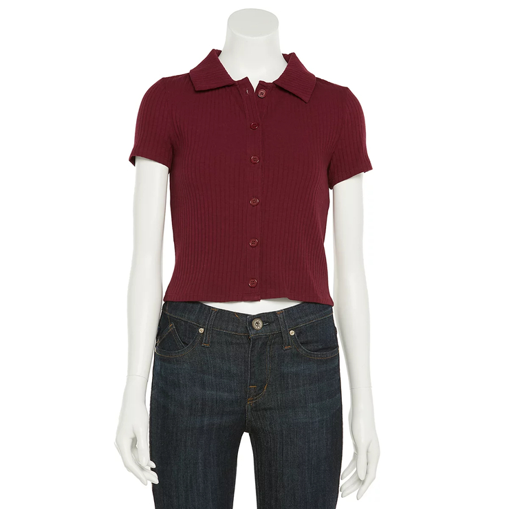 Juniors' SO® Button-Front Crop Polo Shirt