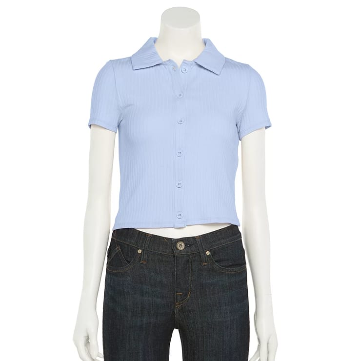 Juniors' SO® Button-Front Crop Polo Shirt