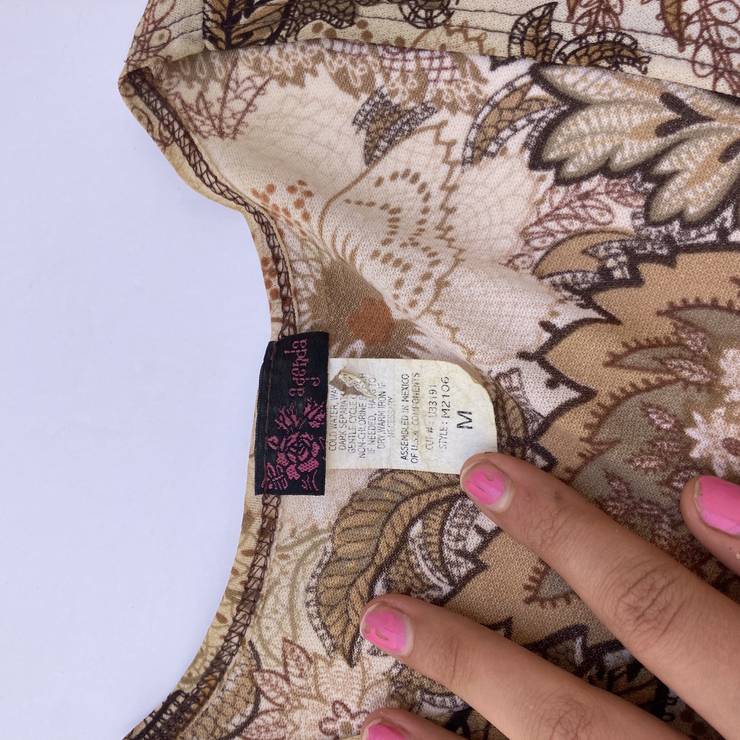 90s / Y2k brown mesh overlay floral top with lace...