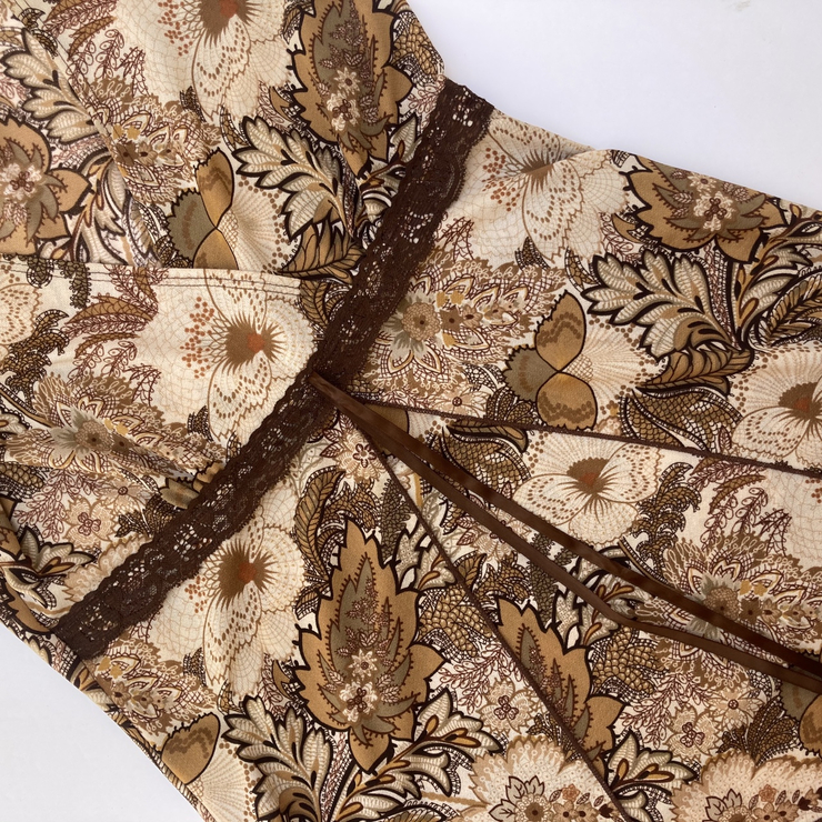 90s / Y2k brown mesh overlay floral top with lace...