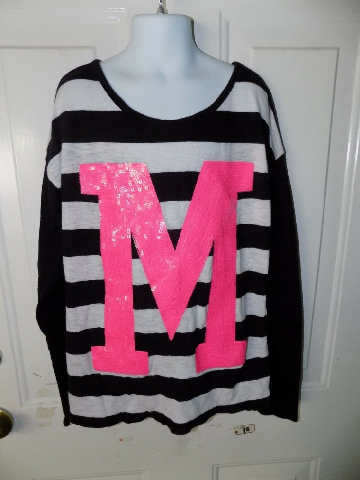 Justice Letter M Black/White Long Sleeve Shirt Size 12/14 Girl's