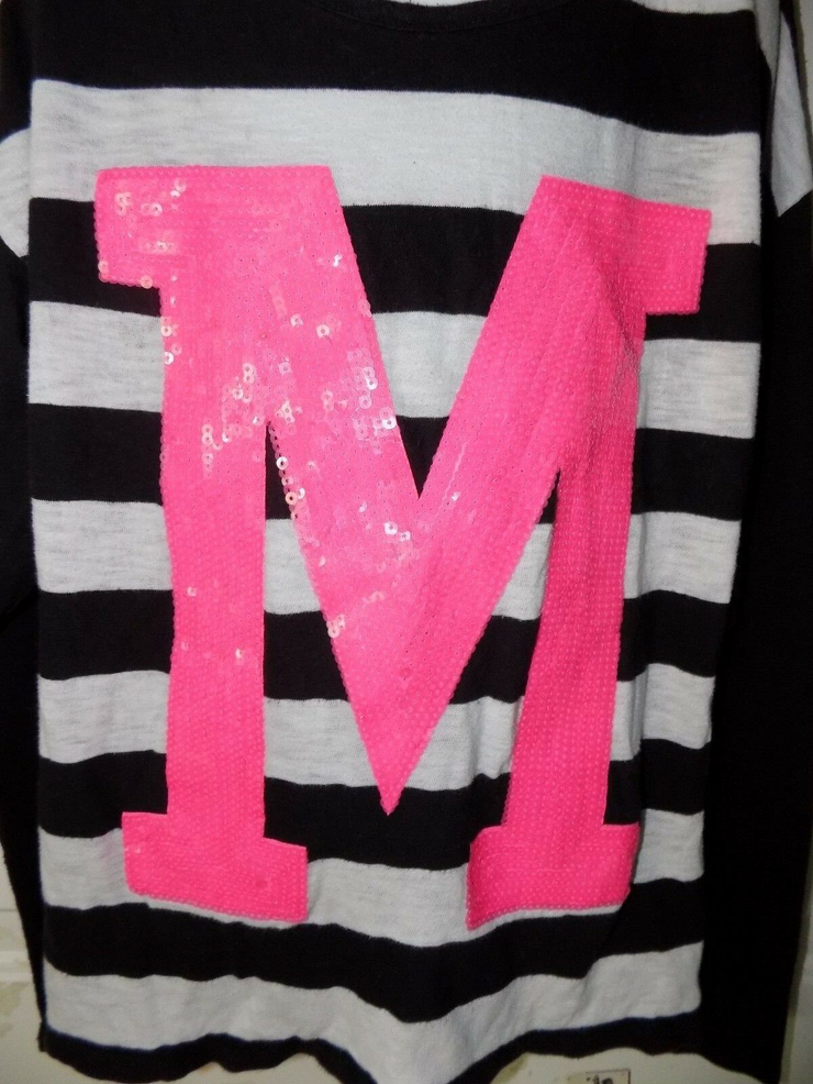 Justice Letter M Black/White Long Sleeve Shirt Size 12/14 Girl's