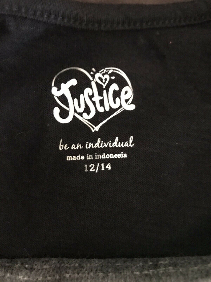 Justice Girl’s Sz 12/14 Initial R Shirt Top Black/white Green Sequined