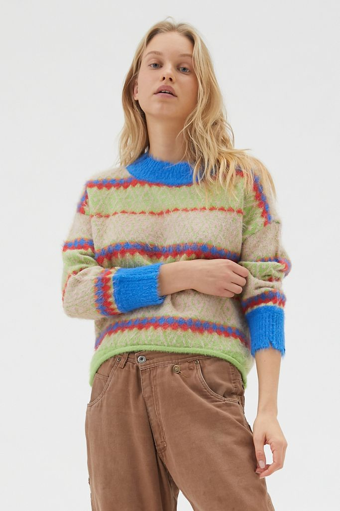 UO Garnet Fuzzy Fair Isle Sweater