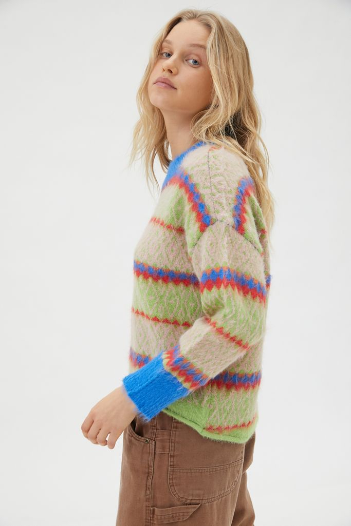 UO Garnet Fuzzy Fair Isle Sweater