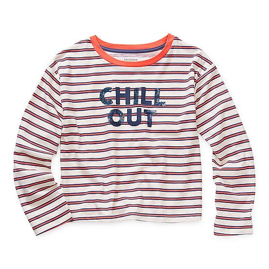 Arizona Little & Big Girls Round Neck Long Sleeve Graphic T-Shirt - JCPenney