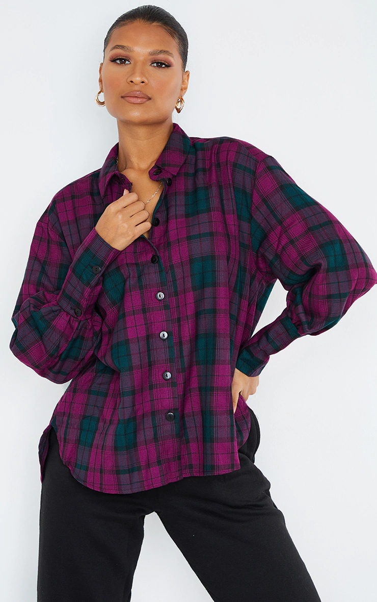 Maroon Checked Oversized Shirt