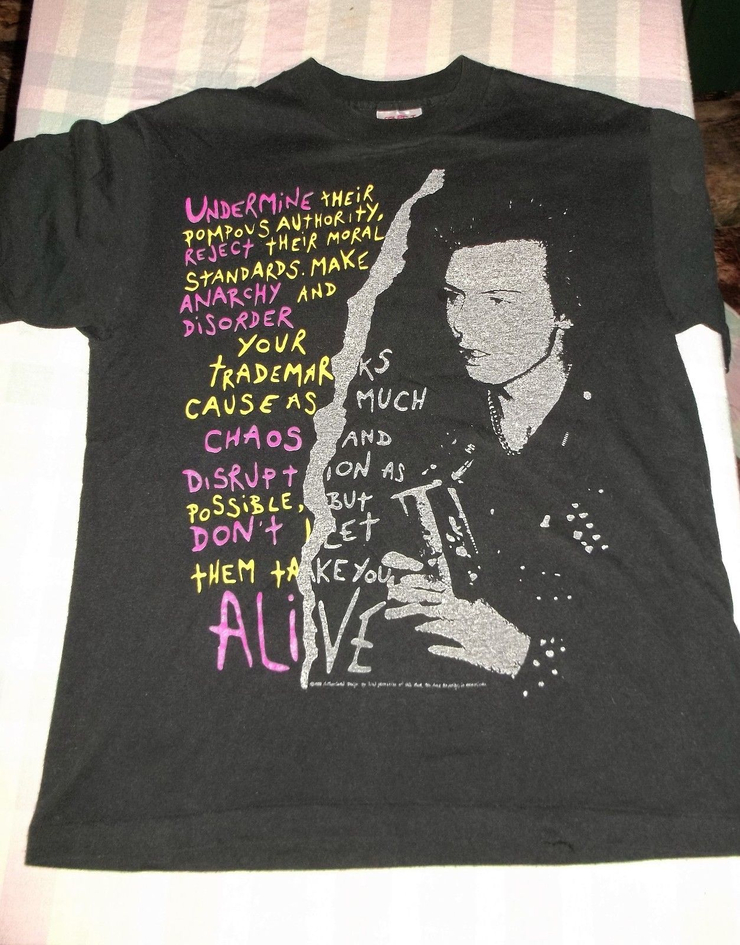 Rare sid vicious 1986 vintage t shirt anarchy chaos punk rock sex pistols l 80's