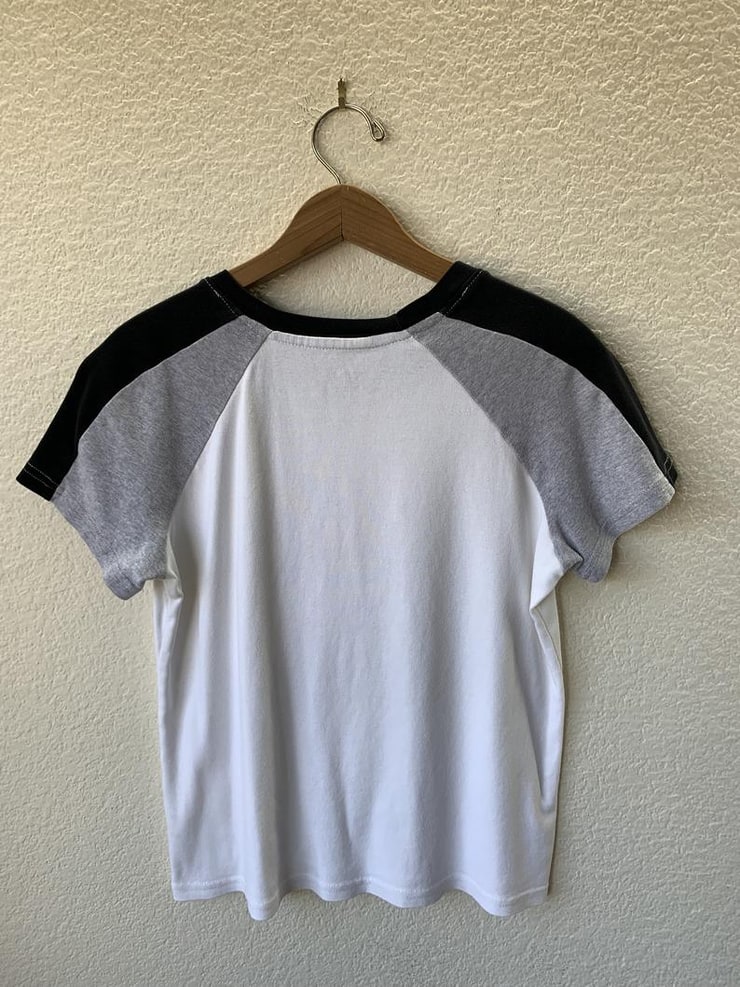 Y2K Sporty Baby Tee // 90s Colorblock Gray White Black Sporty