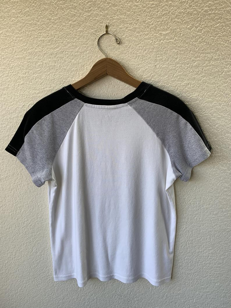 Picture of Y2K Sporty Baby Tee // 90s Colorblock Gray White Black Sporty