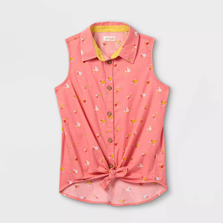 Girls' Sleeveless Button-Down Shirt - Cat & Jack™ : Target