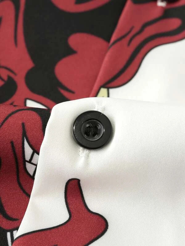 Men Graphic Print Spliced Button Up Shirt