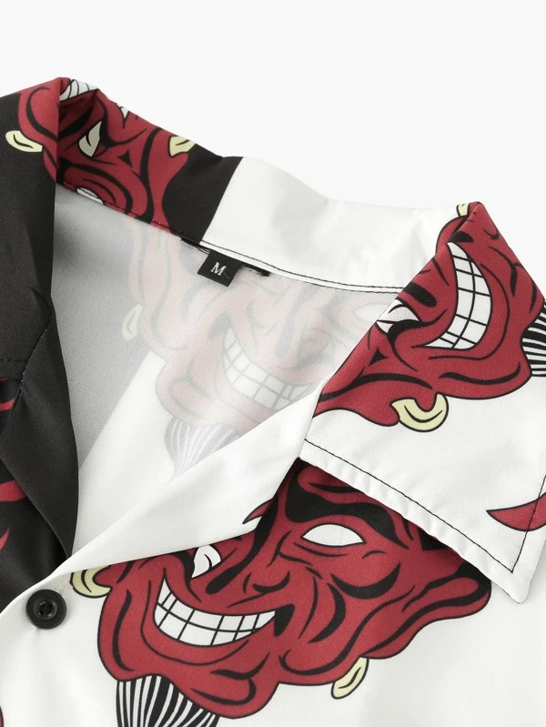 Men Graphic Print Spliced Button Up Shirt
