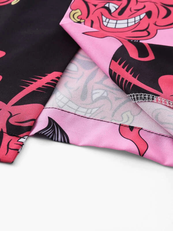 Men Graphic Print Spliced Button Up Shirt