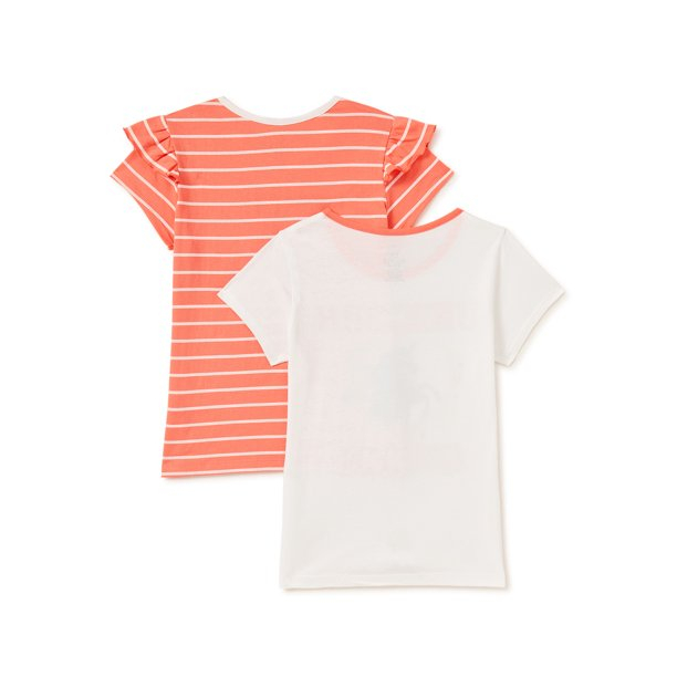 Pink Velvet Girls' Tie-Front & Fashion Sleeve Graphic T-Shirts, 2-Pack, Sizes 4-16