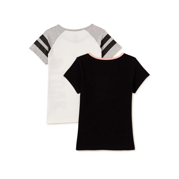 Pink Velvet Girls' Tie-Front & Fashion Sleeve Graphic T-Shirts, 2-Pack, Sizes 4-16