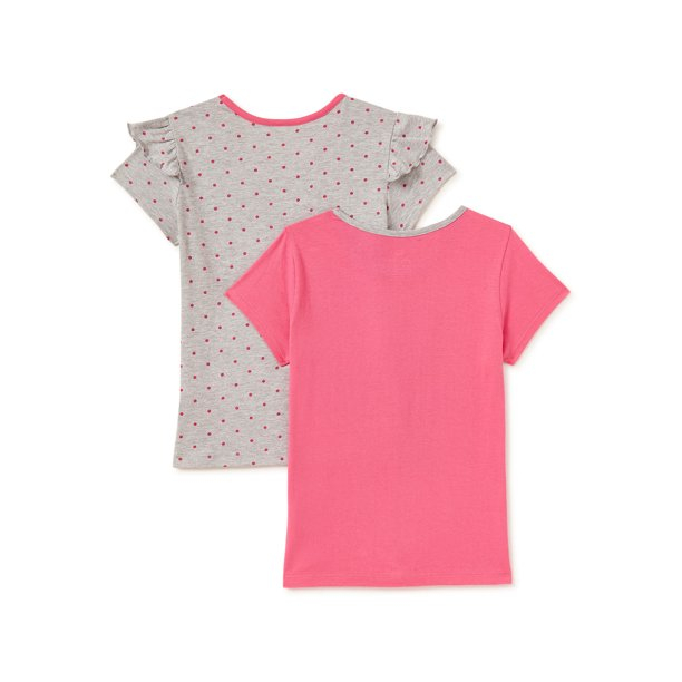 Pink Velvet Girls' Tie-Front & Fashion Sleeve Graphic T-Shirts, 2-Pack, Sizes 4-16