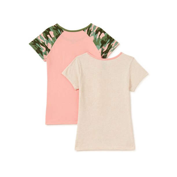 Pink Velvet Girls' Tie-Front & Fashion Sleeve Graphic T-Shirts, 2-Pack, Sizes 4-16