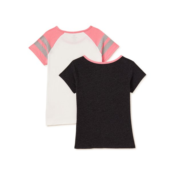 Pink Velvet Girls' Tie-Front & Fashion Sleeve Graphic T-Shirts, 2-Pack, Sizes 4-16