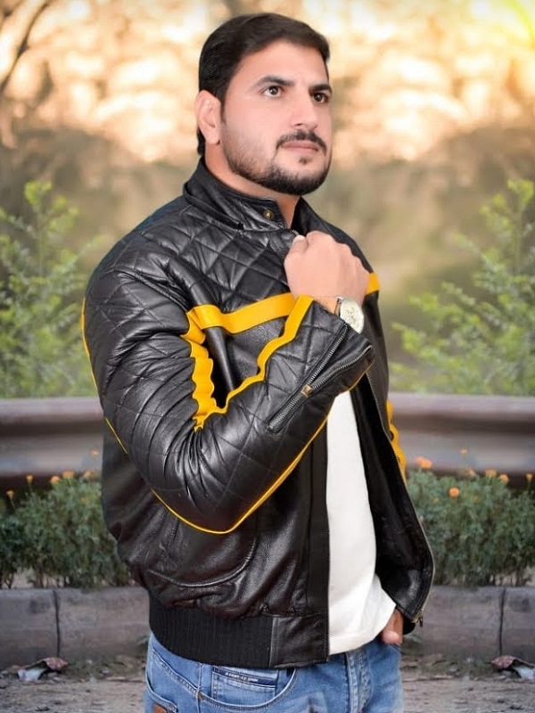 Yellow Striped Line Black leather Jacket