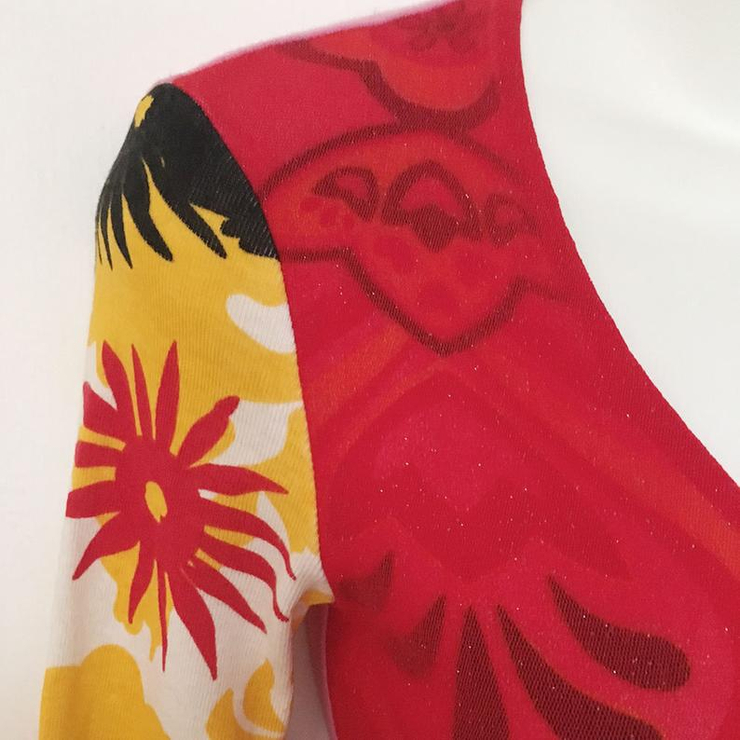 Vintage 1990s bold graphic floral cotton and red mesh long