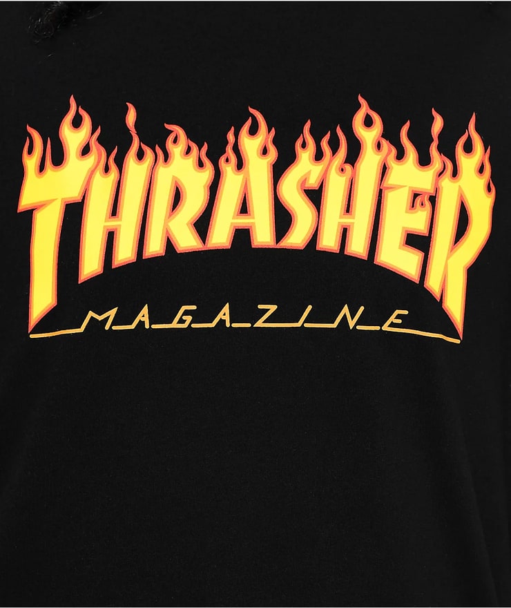 Thrasher Flame Logo Black Boyfriend Fit T-Shirt | Zumiez