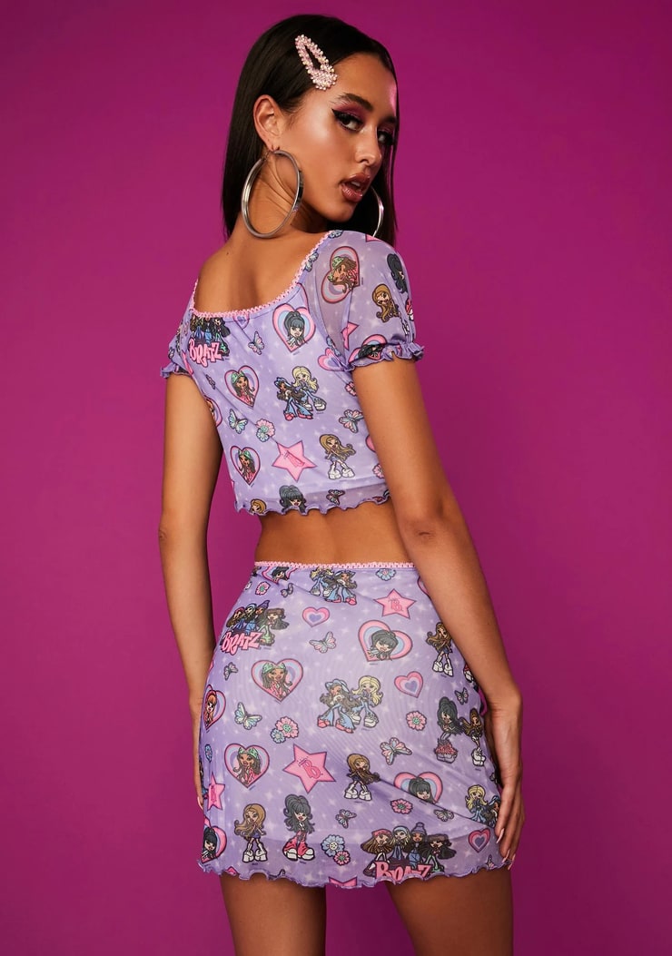 Dolls Kill x Bratz Toon Print Mesh Skirt - Purple Multi | Dolls Kill