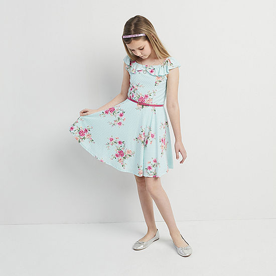 Knit Works Girls Belted Sleeveless Fit & Flare Dress
