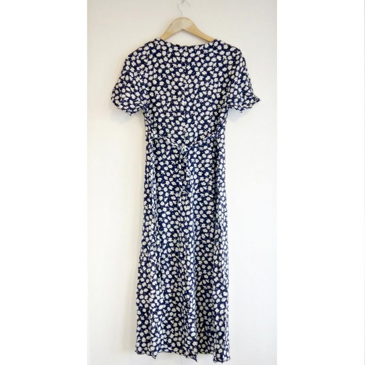 Vintage Black 90s Grunge Ditsy Floral Long Casual Maxi Dress Size 6