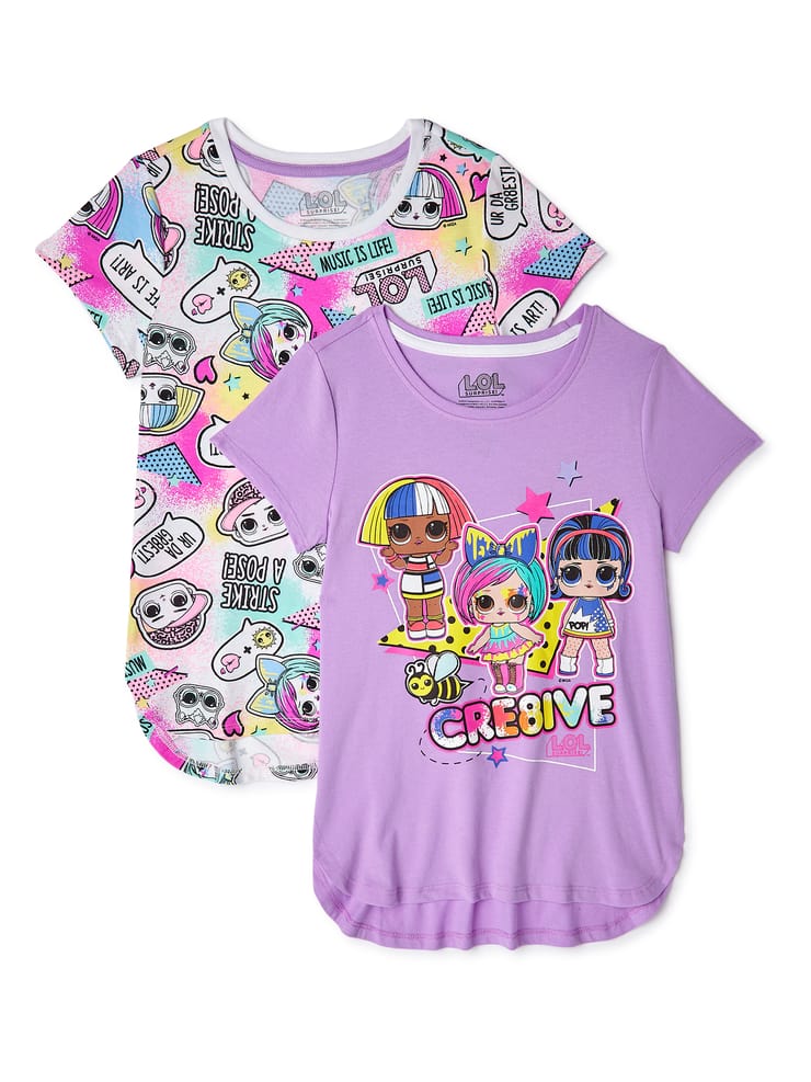 L.O.L. Surprise! Girls High-Low Graphic T-Shirts, 2-Pack, Sizes 4-16