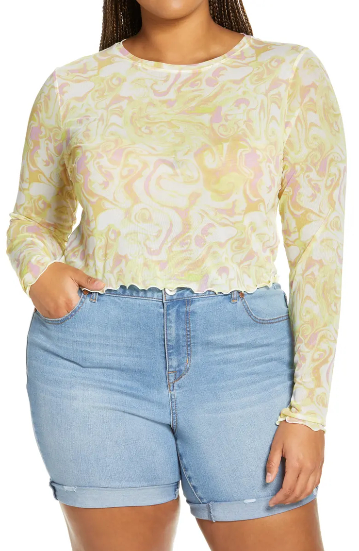 Print Mesh Long Sleeve Top | Nordstrom
