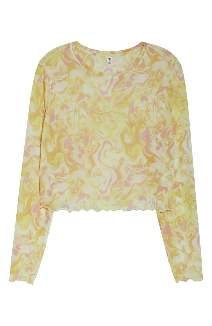 Print Mesh Long Sleeve Top | Nordstrom