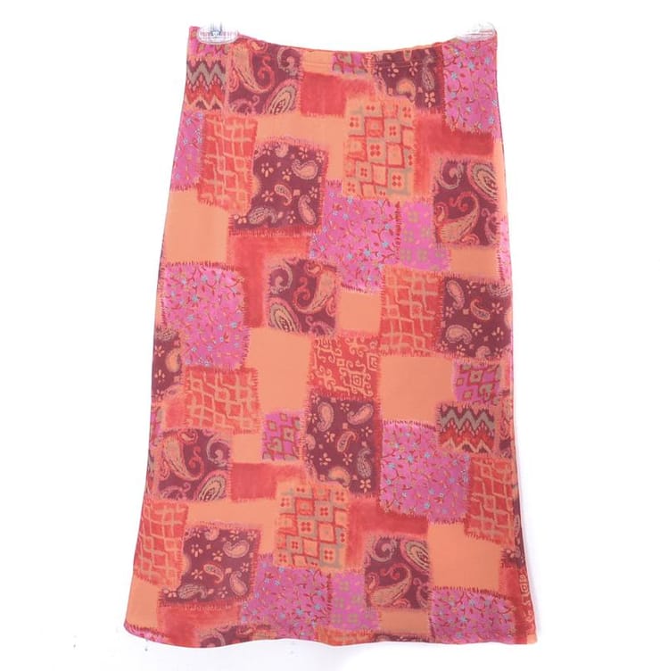 Y2K Patchwork Skirt 00s Midi Paisley Floral Pink Orange High