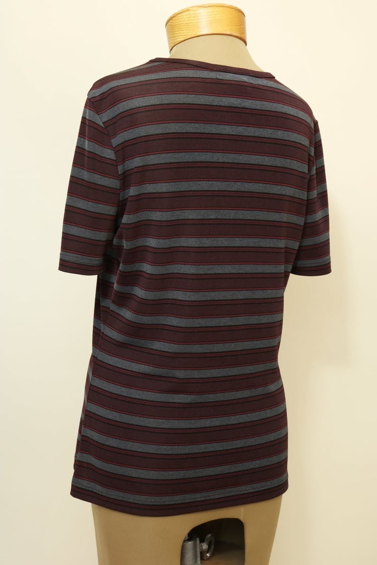 Vintage 90's Burgundy and Grey Striped T-Shirt (S/M)