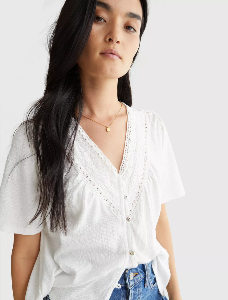 SHORT SLEEVE EMBROIDERED BOHO BLOUSE