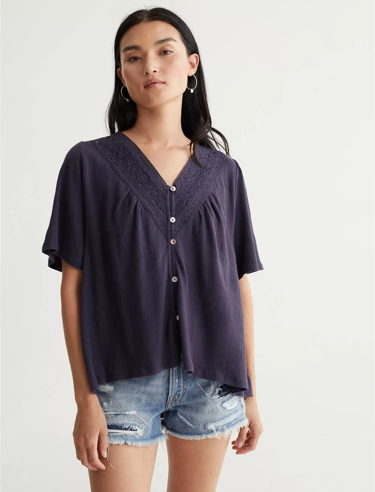 SHORT SLEEVE EMBROIDERED BOHO BLOUSE